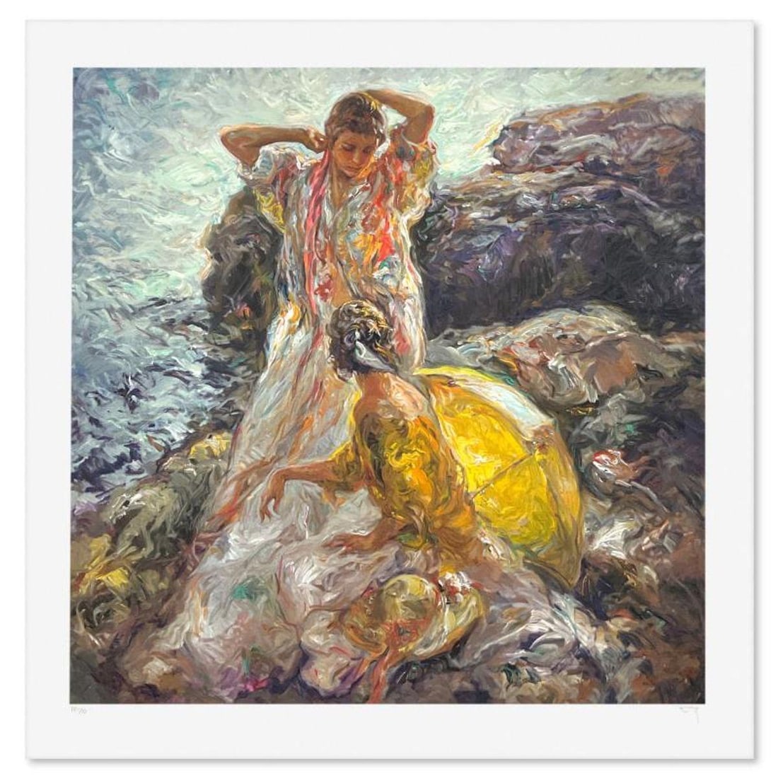 Royo, "Cala En Mallorca" Limited Edition Printer's Proof Serigraph (34" x 34"), Numbered 1/10 and: Cala En Mallorca is a limited edition printer's proof serigraph on paper by Royo, numbered 1/10 and hand signed by the artist. Includes Letter of Authenticity. Measures approx. 39.5" x 39" (border), 3