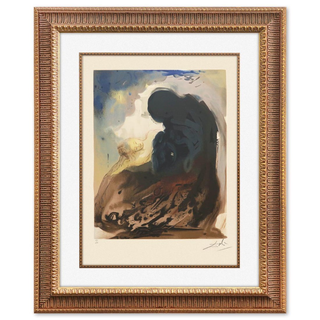 Salvador Dali- Original Lithograph "A voice is heard": Artist: Salvador Dali. Medium: Original Lithograph. Title: A voice is heard. Size: 20" x 16". Measures approx. 37" x 30" (framed). Signature: Hand signed and numbered. Certificate of Authenticity: Is 