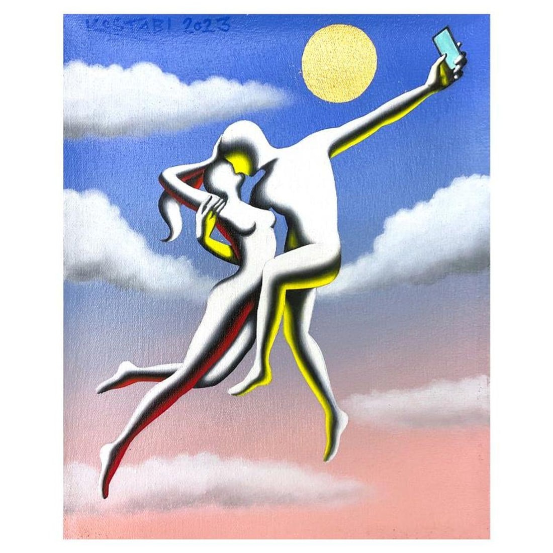 Mark Kostabi, "One Day They'll See Our Dream" Original Oil Painting on Canvas, Hand Signed with: One Day They'll See Our Dream is an original oil painting on canvas by Mark Kostabi, hand signed by the artist. Includes Certificate of Authenticity. Measures approx. 12" x 10" (image).
