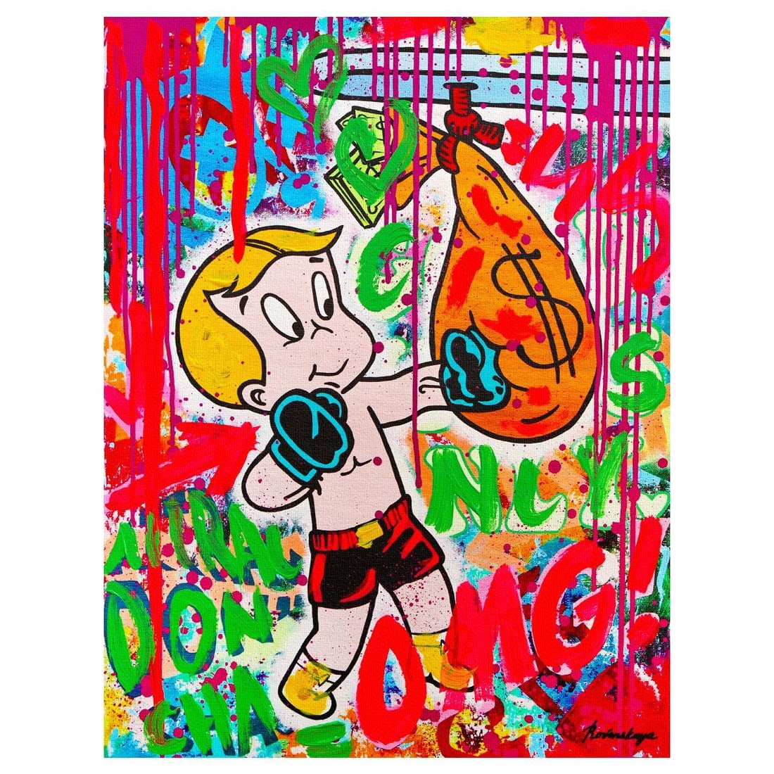 Nastya Rovenskaya- Mixed Media on Canvas "Boxing": Artist: Nastya Rovenskaya. Medium: Mixed Media on Canvas. Title: Boxing. Size: 20" x 16". Signature: Hand signed. Certificate of Authenticity: Is included. Reference#: 26328.