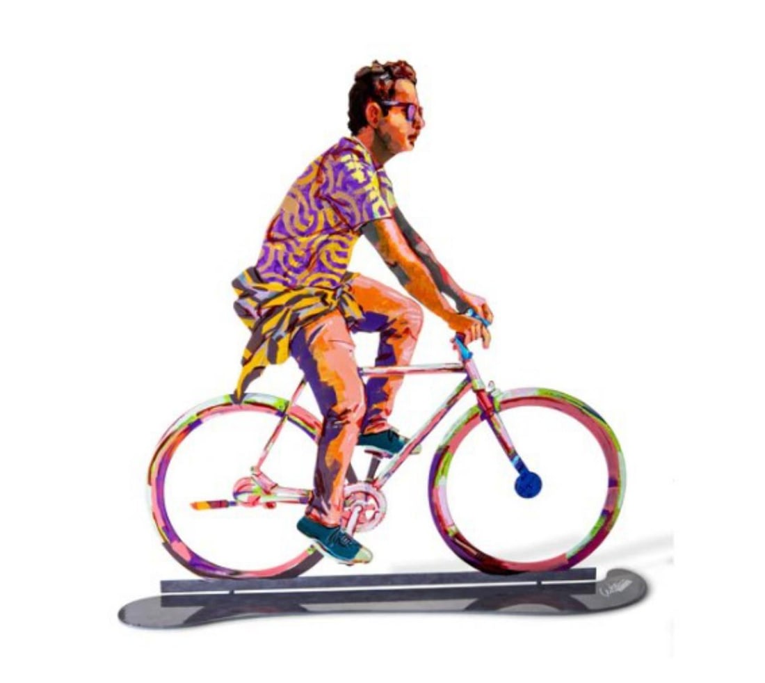 David Gerstein- Free Standing Sculpture "CITY BIKER": Artist: David Gerstein. Medium: Free Standing Sculpture. Title: CITY BIKER. Size: 16.3" x 16.5". Signature: Signed. Certificate of Authenticity: Is included. Additional: This piece is free standing sc