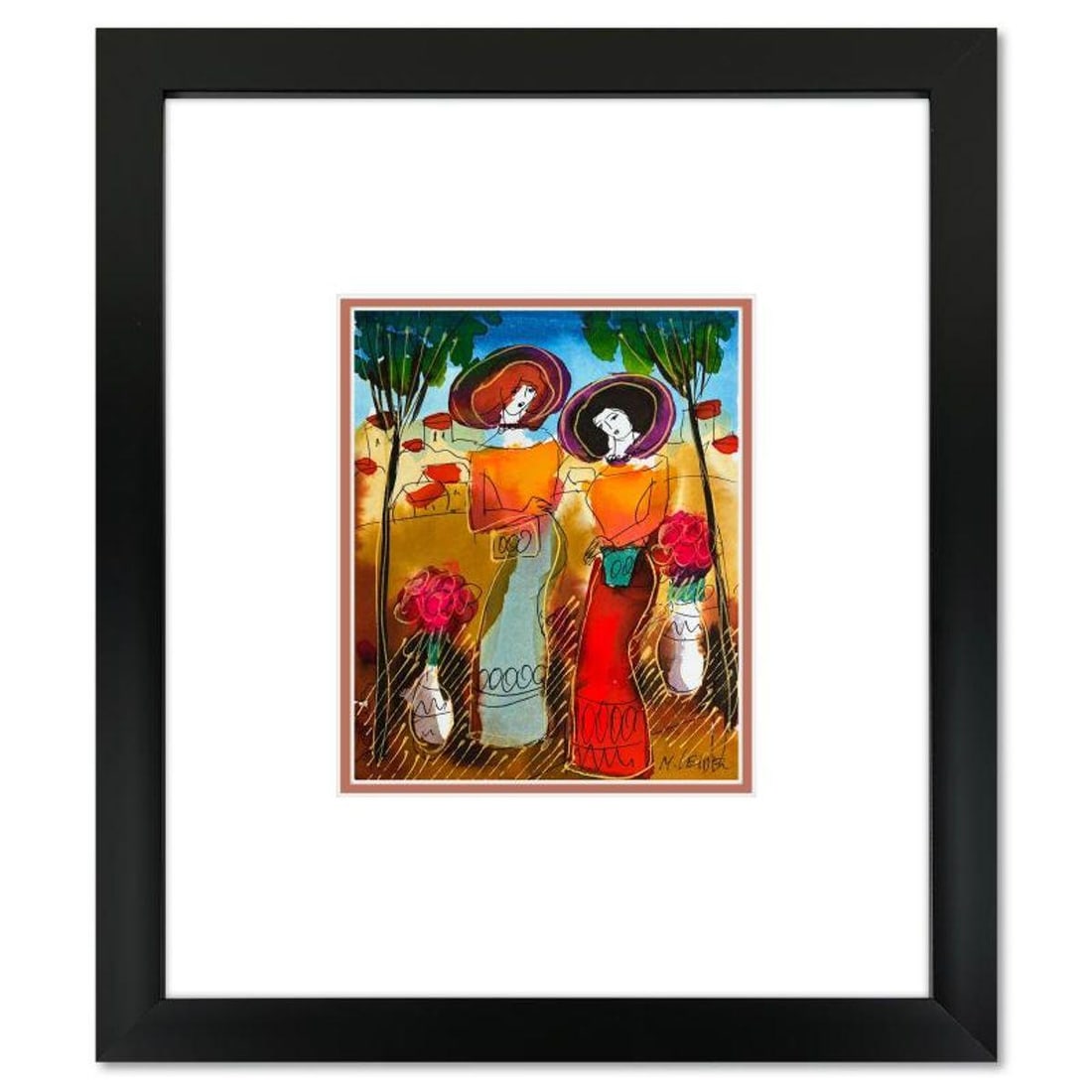 Moshe Leider, Framed Original Mixed Media Watercolor Painting, Hand Signed with Letter of: This is an original mixed media watercolor painting on paper by Moshe Leider. Hand signed by the artist, this piece comes custom framed and includes a Letter of Authenticity. Measures approximately 15