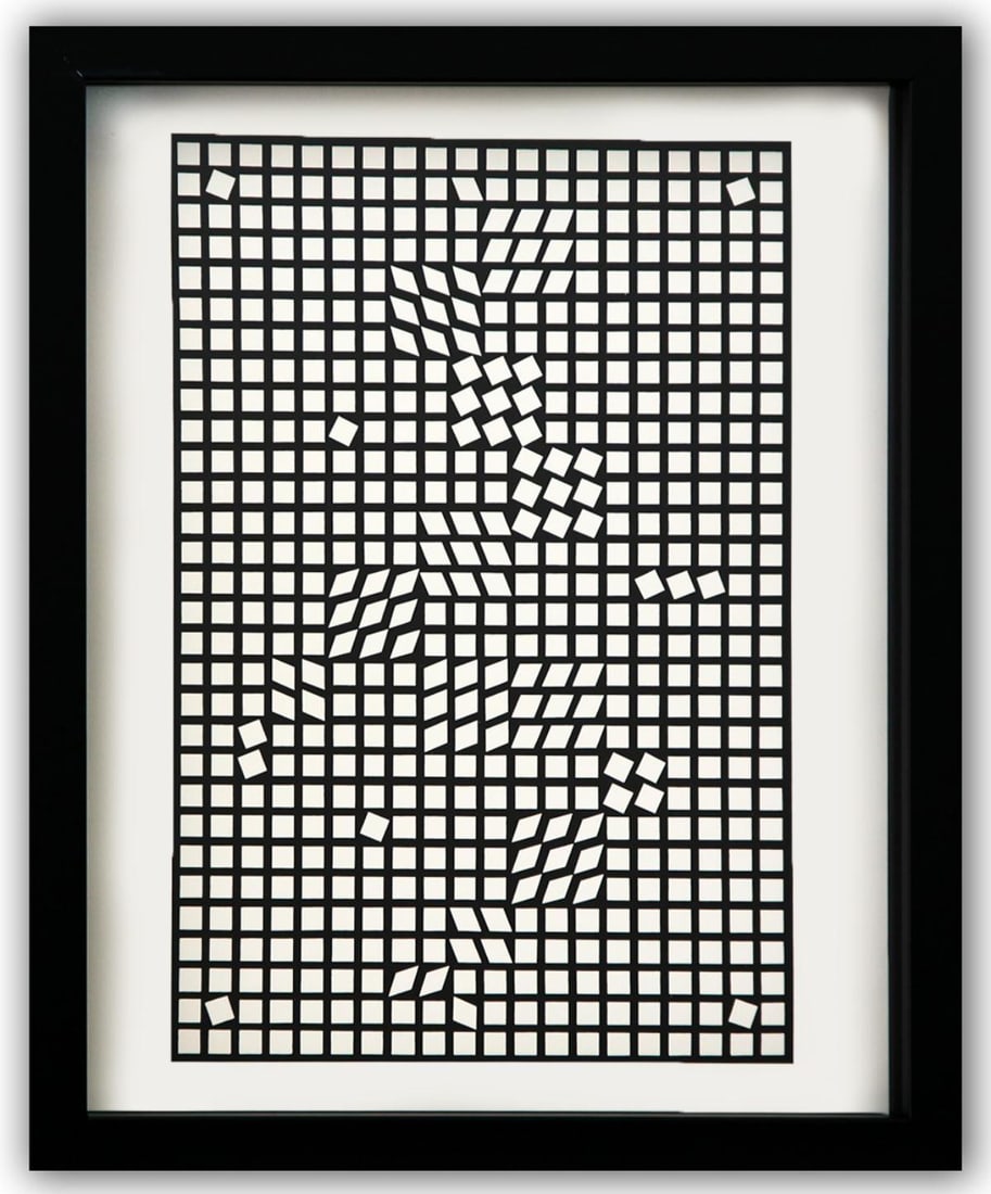 Victor Vasarely- Heliogravure Print "Untitled": Artist: Victor Vasarely. Medium: Heliogravure Print. Title: Untitled. Size: 13" x 10". Measures approx. 15" x 12" (framed). Additional: Custom Framed. Reference#: 21514.