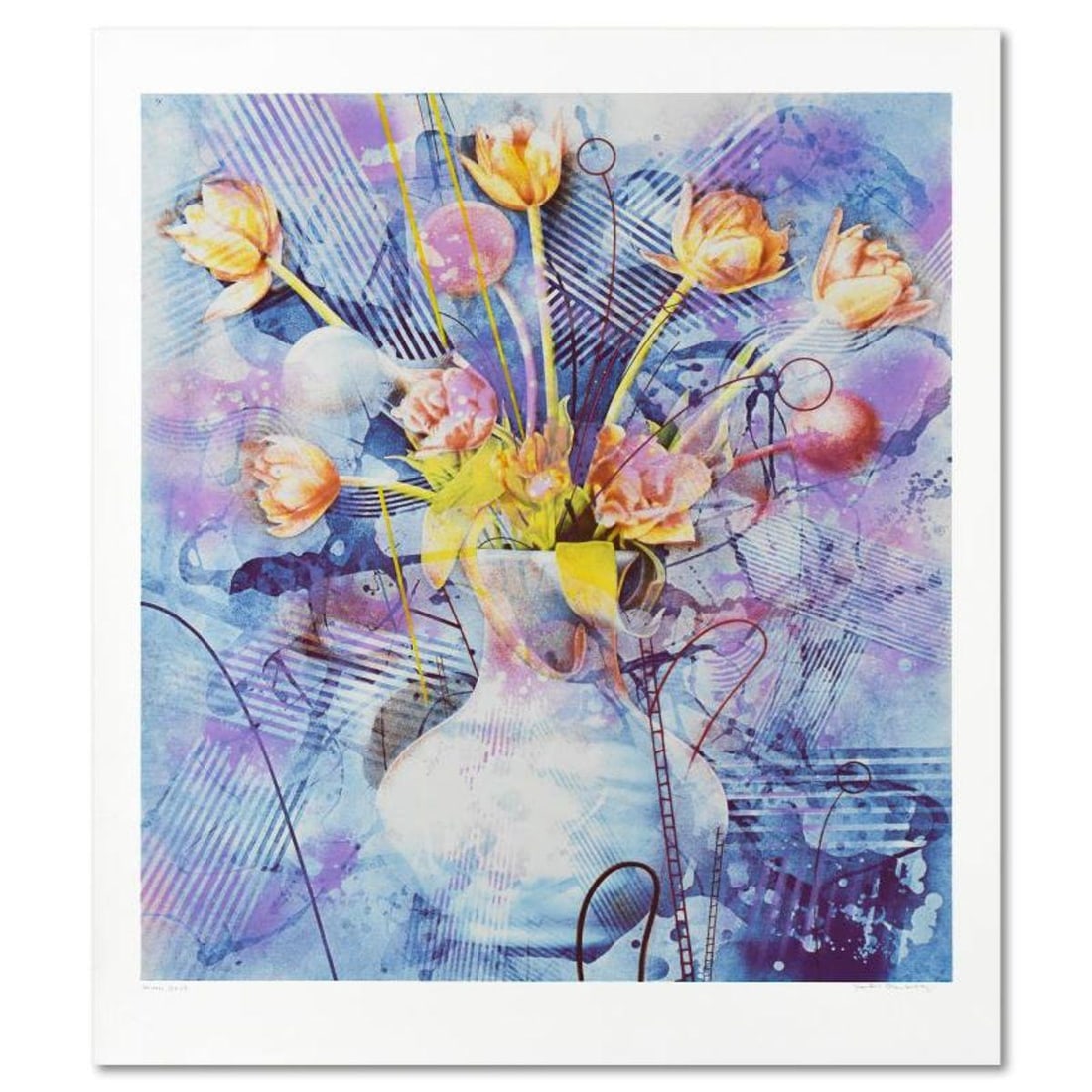 Yankel Ginzburg, "Rhapsody In Blue" Limited Edition Serigraph, Numbered and Hand Signed with Letter: Rhapsody In Blue is a limited edition serigraph on paper by Yankel Ginzburg, numbered and hand signed by the artist. Includes Letter of Authenticity. Measures approx. 37" x 45" (border), 33" x 38"