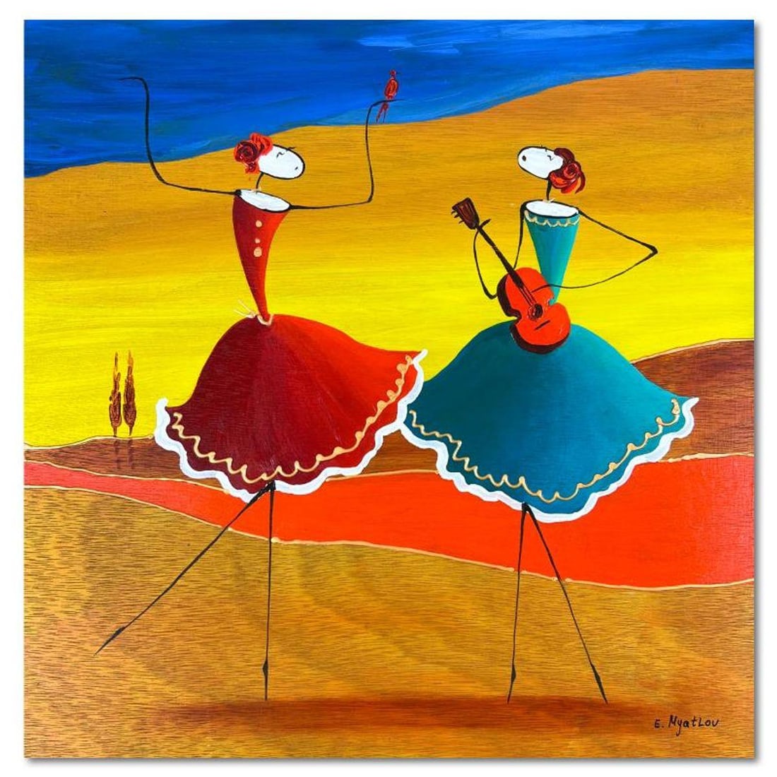 Ester Myatlov, Hand Signed Original Painting on Wood Panel with Letter of Authenticity.: This is an original painting oil on wood panel by Ester Myatlov. Hand signed by the artist, this piece comes with a letter of authenticity. Measures approximately 12" x 12" (image).