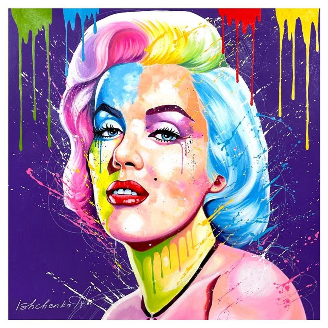 Alexander Ishchenko, "Marilyn Monroe" Original Acrylic Painting on Canvas, Hand Signed with Letter: Marilyn Monroe is an original acrylic painting on canvas by Alexander Ishchenko, hand signed by the artist. Includes Letter of Authenticity. Measures approx. 36" x 36" (image).