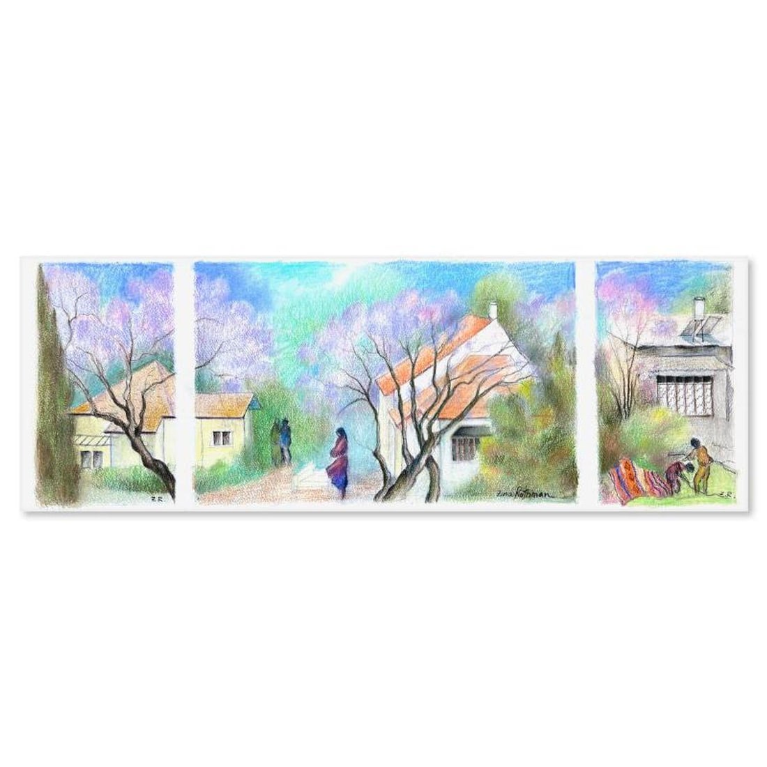 Zina Roitman, Hand Signed Original Painting with Letter of Authenticity.: This is an untitled original painting on paper by Zina Roitman. The piece is hand signed and comes with a letter of authenticity. Measures approximately 10.5" x 30".