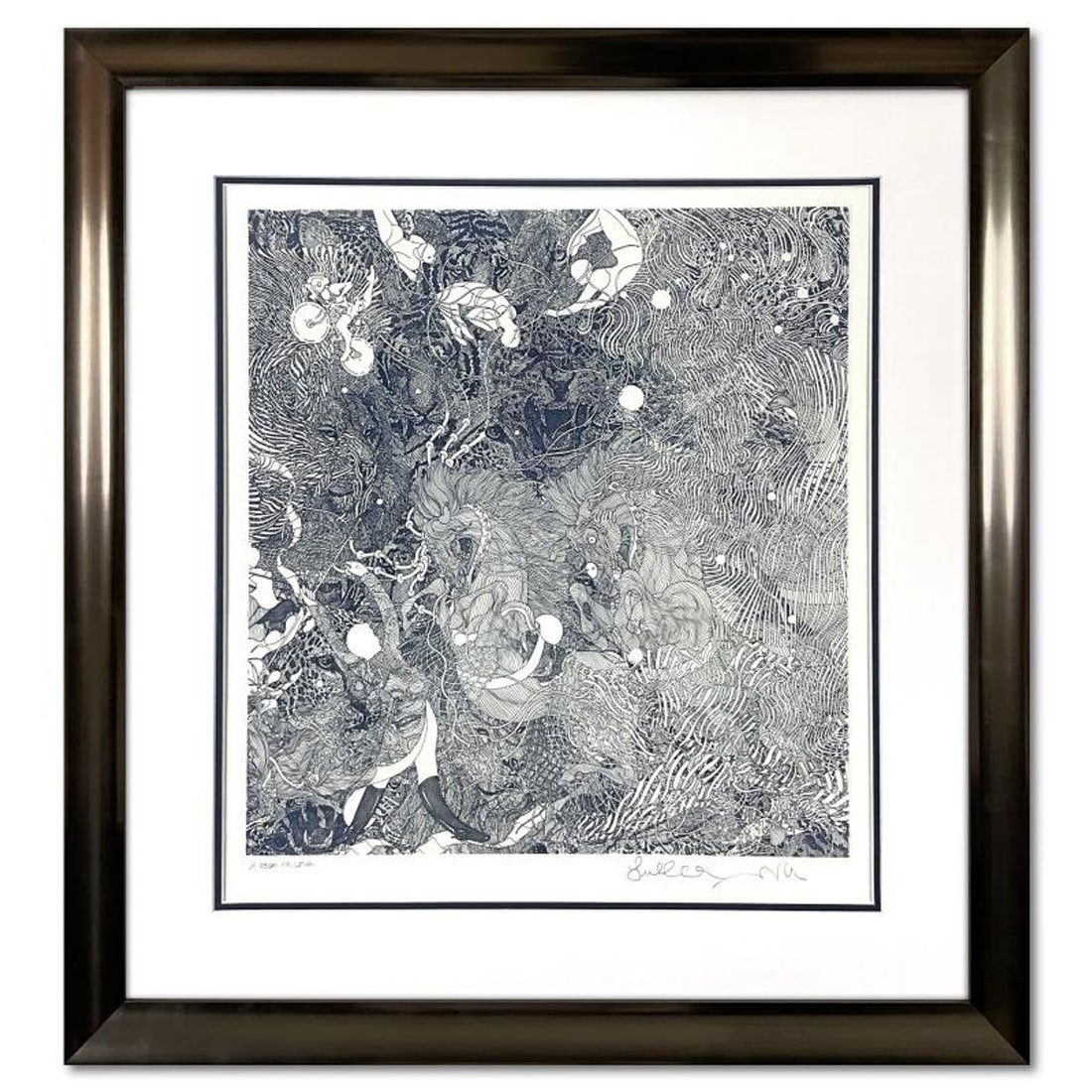 Guillaume Azoulay, "Le Circue (Blue)" Framed Limited Edition Etching, Numbered 1/1 and Hand Signed (1 of 2)