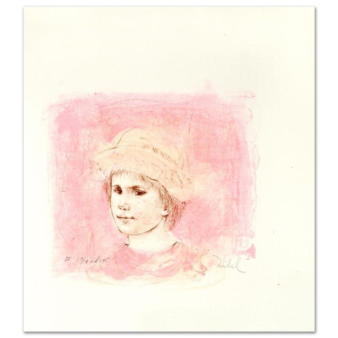 Alberto Limited Edition Lithograph by Edna Hibel (1917-2014), Numbered and Hand Signed with: Alberto is a limited edition lithograph on paper, numbered and hand signed by Edna Hibel (1917-2014). Includes Certificate of Authenticity! Measures approx. 14" x 15" (border) 9.5" x 9" (image). Refer
