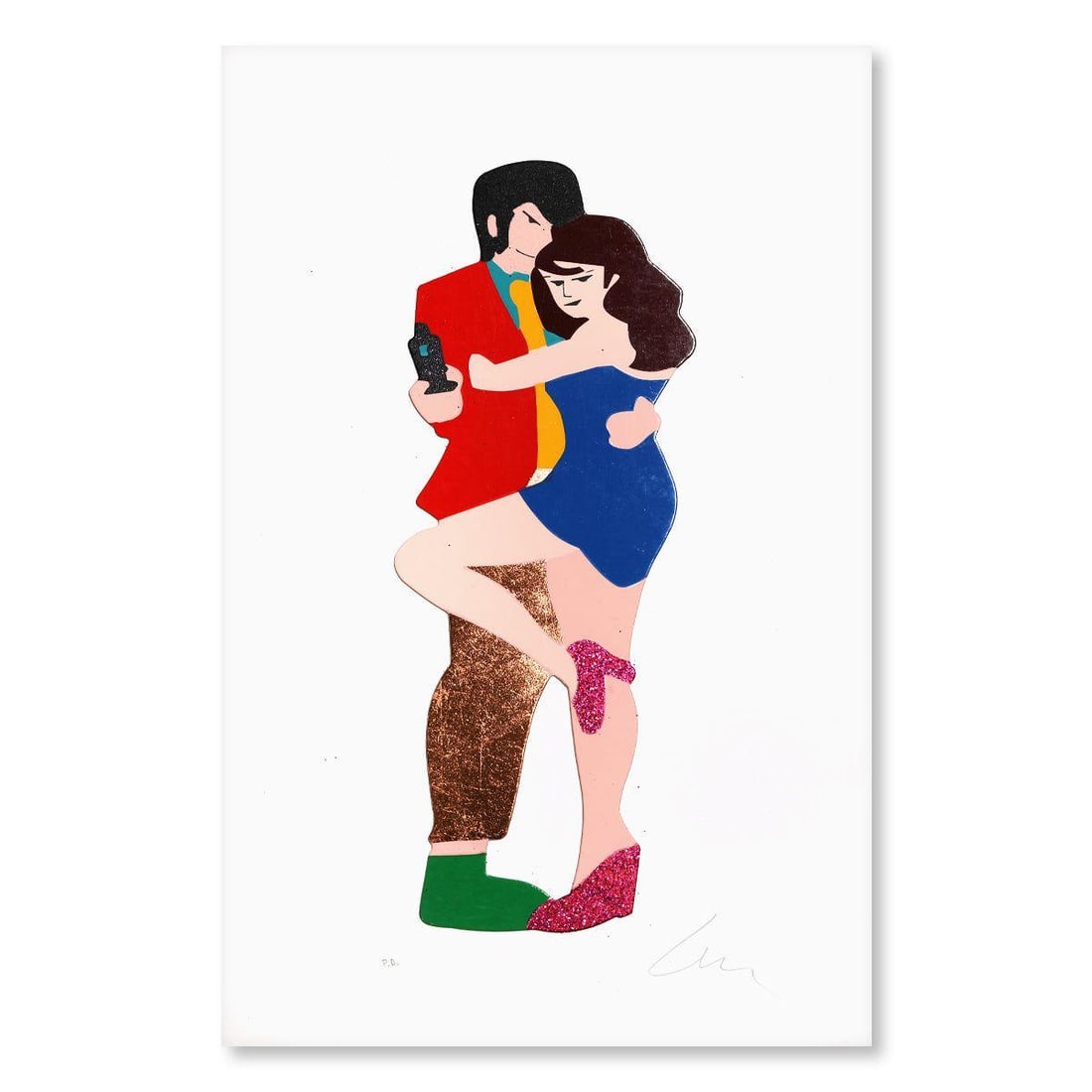 Marco Lodola- Silkscreen "Partner in crime": Artist: Marco Lodola. Medium: Silkscreen. Title: Partner in crime. Size: 12" x 18". Signature: Hand Signed and Numbered. Certificate of Authenticity: Is included. Reference#: 28015.