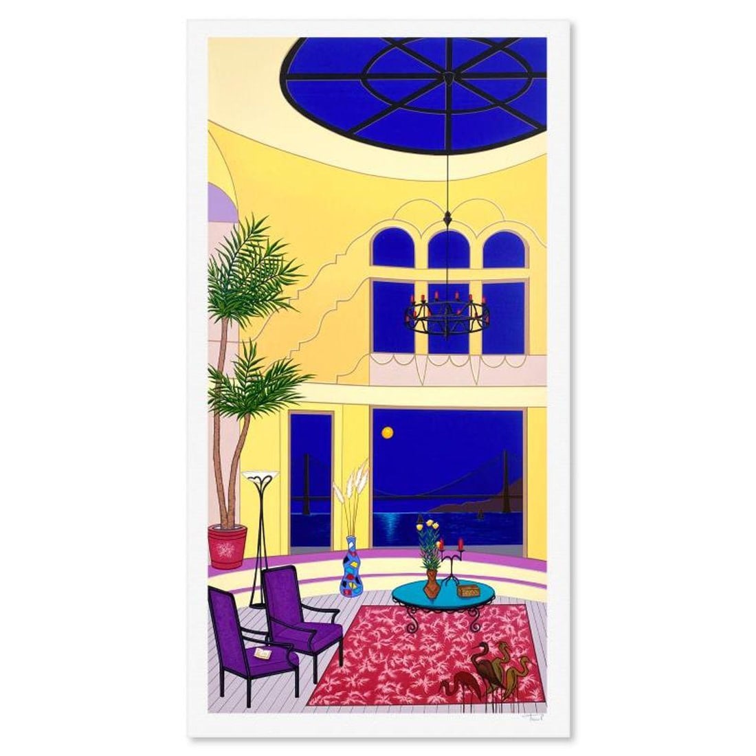 Fanch Ledan, "Atrium Over San Francisco Bay" Limited Edition Serigraph, EA Numbered and Hand Signed: Window on Lagoon is a limited edition serigraph on paper by Fanch, EA numbered and hand signed by the artist. Includes Letter of Authenticity. Measures approx. 39.5" x 21.5" (border), 37" x 19" (image