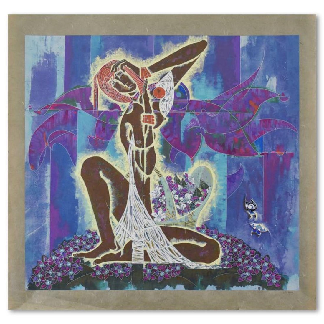Lu Hong, "Wild Flowers" Limited Edition Serigraph on Rice Paper, Numbered CV/CL and Hand Signed with: Wild Flowers is a limited edition serigraph on rice paper by Lu Hong, numbered CV/CL and hand signed by the artist. Includes Letter of Authenticity. Measures approx. 40" x 37.5" (with border), 33" x 3
