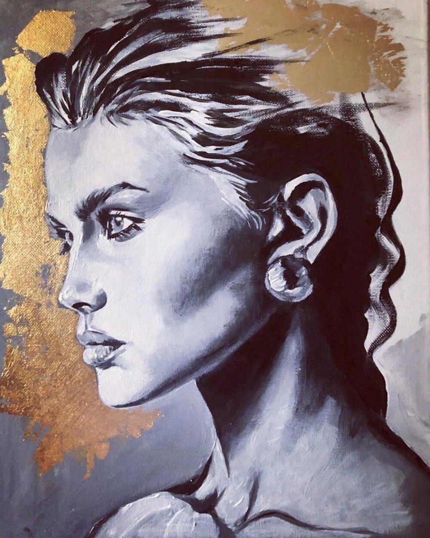 Sylvia Cohen- Original painting on canvas with gold leaf: Artist: Sylvia Cohen. Medium: Original painting on canvas with gold leaf. Size: 11" x 14". Signature: signed. Reference#: 28453.