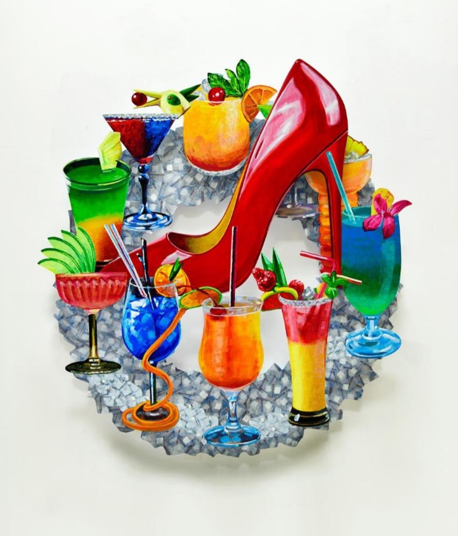 David Gerstein- Mixed Media Cutout Aluminum "Ibiza Delight": Artist: David Gerstein. Medium: Mixed Media Cutout Aluminum. Title: Ibiza Delight. Size: 45" x 50". Signature: Signed and numbered. Certificate of Authenticity: Is included. Additional: Edition of 150