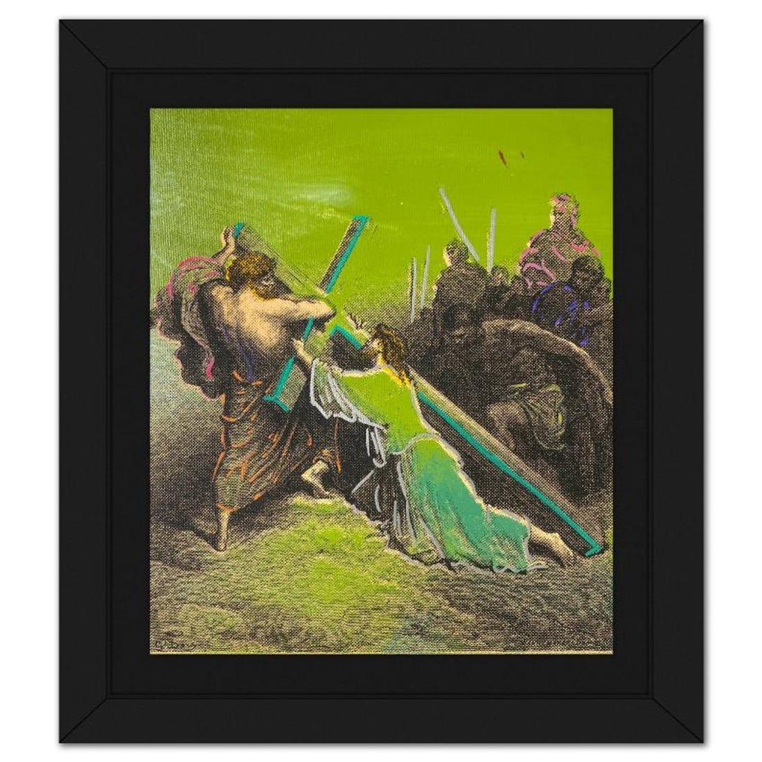 Steve Kaufman (1960-2010), "Simon Helping Jesus" Framed Hand Embellished Limited Edition Silscreen, (1 of 2)