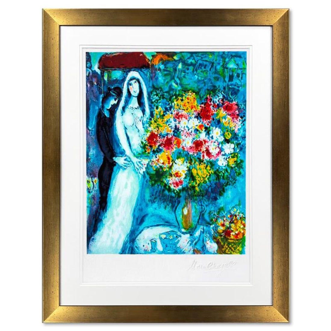 Marc Chagall (1887-1985), "Bridal Bouquet" Framed Limited Edition Lithograph with Letter of: Bridal Bouquet is a framed limited edition lithograph on paper by Marc Chagall (1887-1985). Printed by Atelier Tete a Tete in Paris and authorized by the Chagall Estate and ADAGP Paris , the piece is 