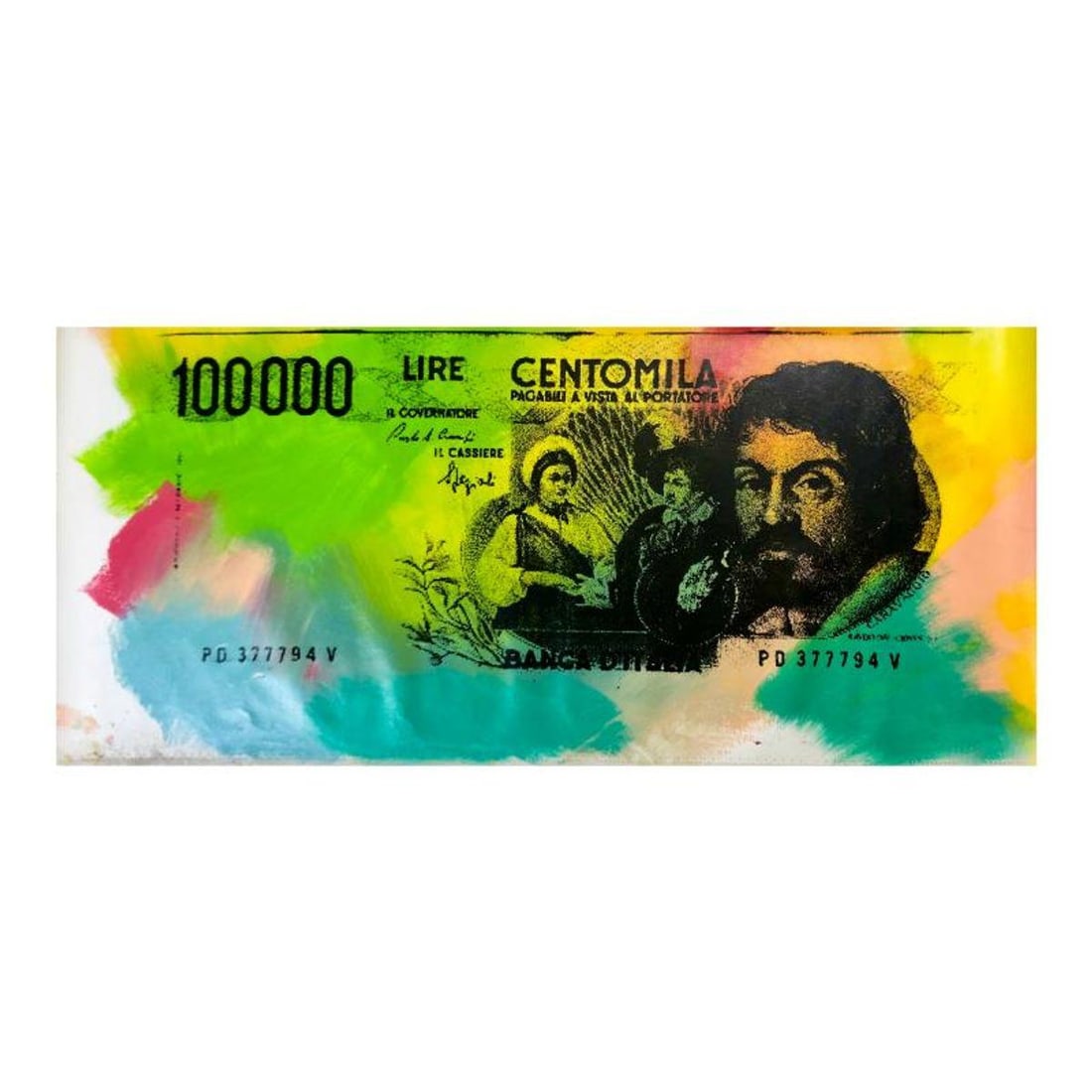 Steve Kaufman (1960-2010), "100000 Lire Centomila" Hand Signed and Numbered Limited Edition Hand (1 of 2)