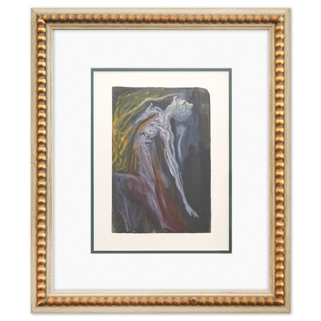 Salvador Dali- Original Color Woodcut on B.F.K. Rives Paper "Inferno 9": Artist: Salvador Dali. Medium: Original Color Woodcut on B.F.K. Rives Paper. Title: Inferno 9. Size: 13" x 10". Measures approx. 20" x 18" (framed). Certificate of Authenticity: Is included. Additiona