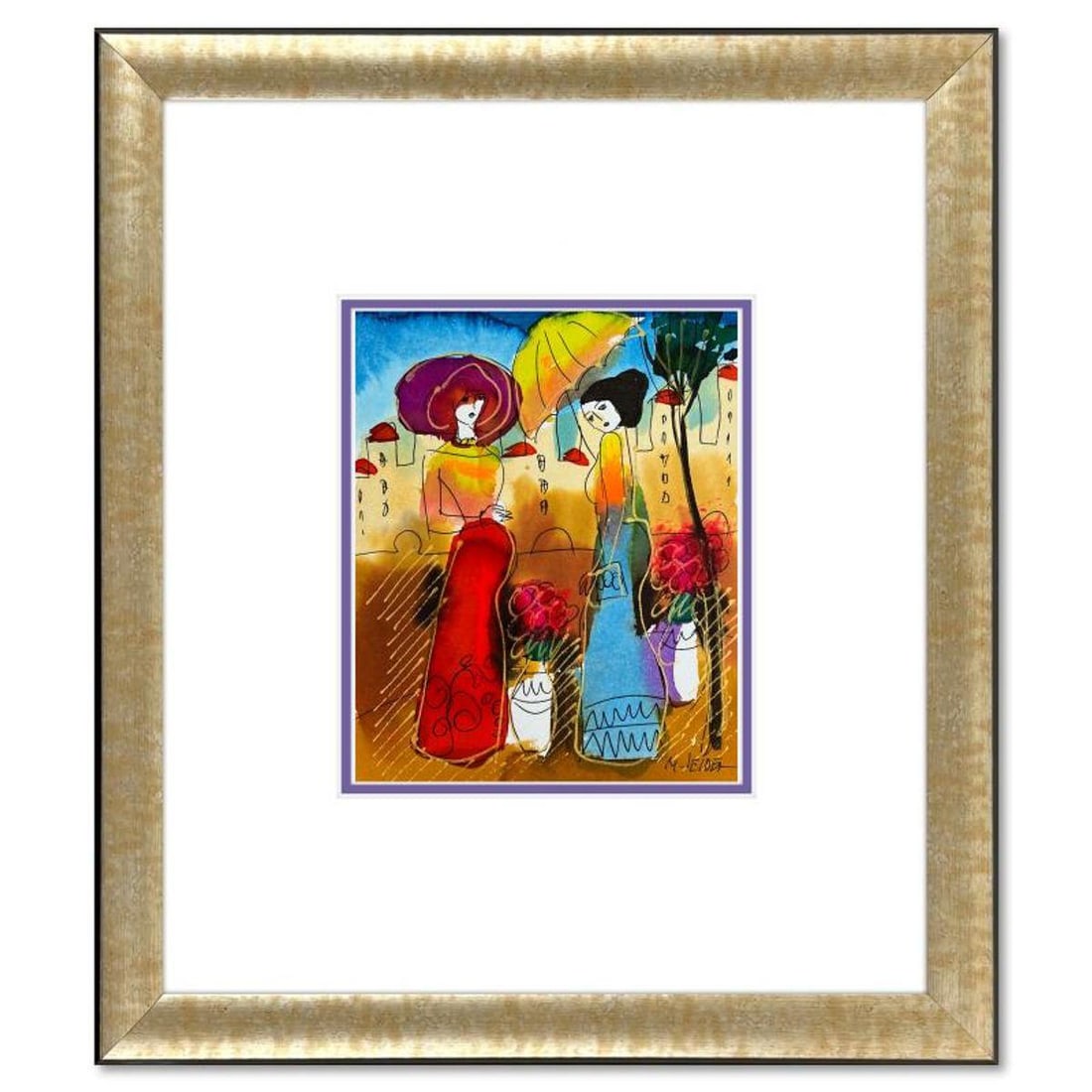 Moshe Leider, Framed Original Mixed Media Watercolor Painting, Hand Signed with Letter of (1 of 2)