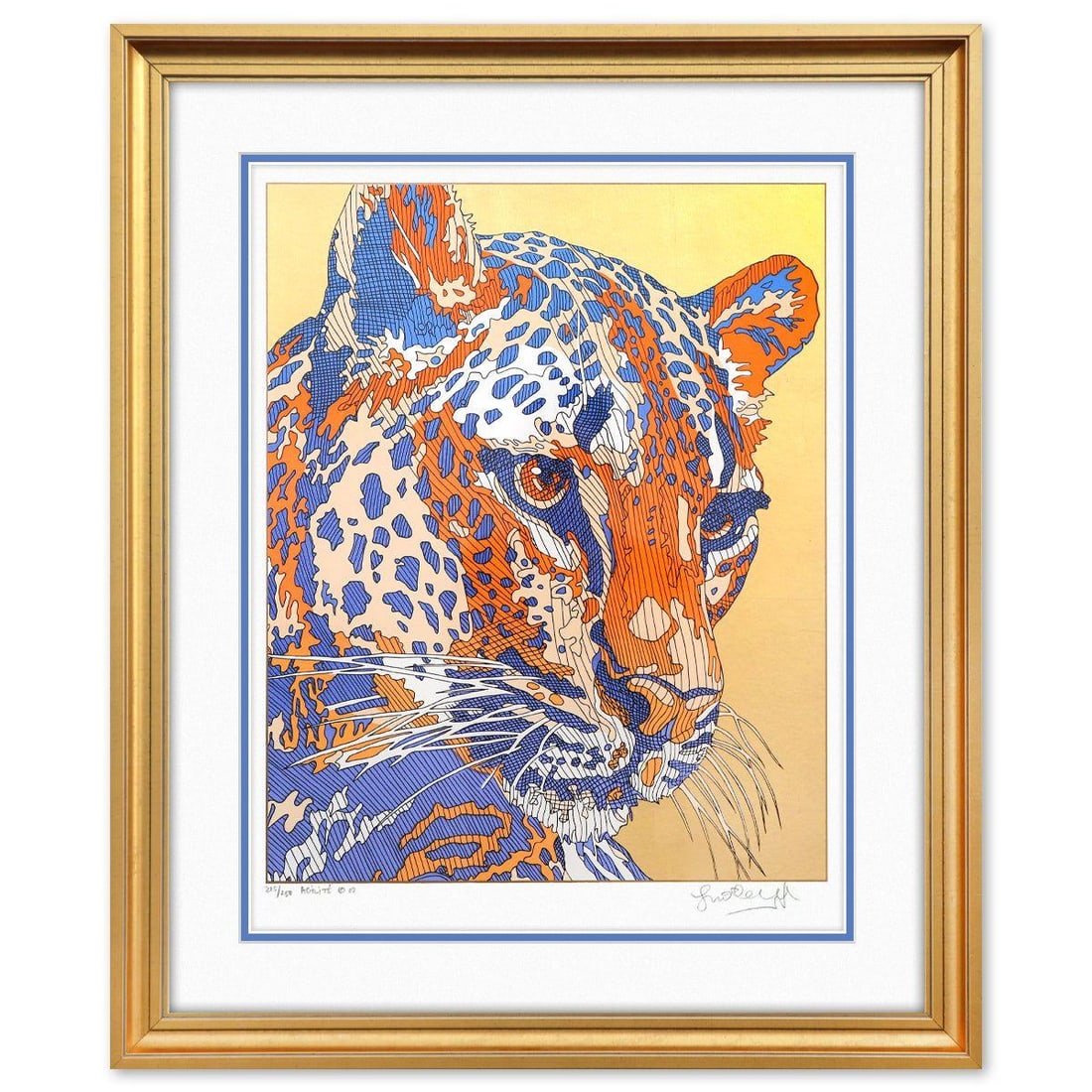 Guillaume Azoulay- Original Etching with Gold Leaf "Agilite": Artist: Guillaume Azoulay. Medium: Original Etching with Gold Leaf. Title: Agilite. Size: 22" x 17". Measures approx. 30" x 25" (framed). Signature: Hand signed and numbered. Certificate of Authentici