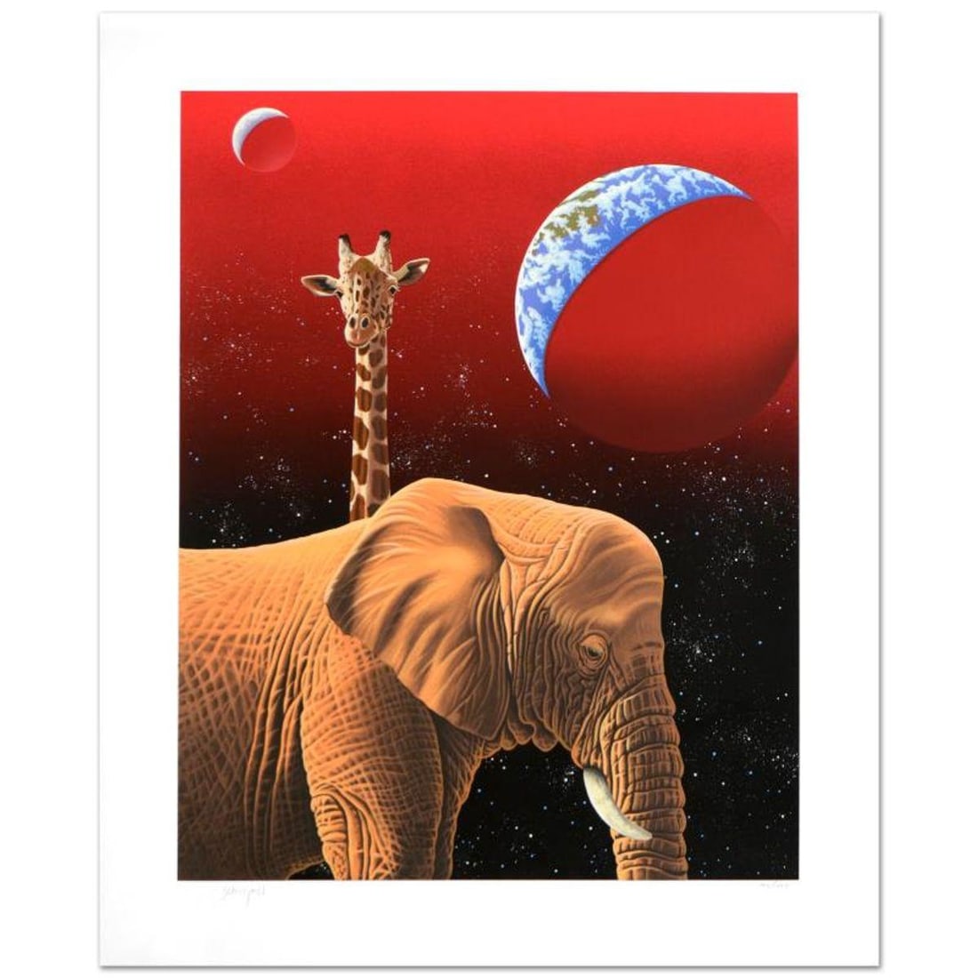 William Schimmel, "Our Home Too I, Elephants" Limited Edition Serigraph, Numbered and Hand Signed: Our Home Too I - Elephants is a limited edition serigraph on paper by William Schimmel, numbered and hand signed by the artist! Includes Certificate of Authenticity! Measures approx. 28" x 34" (with