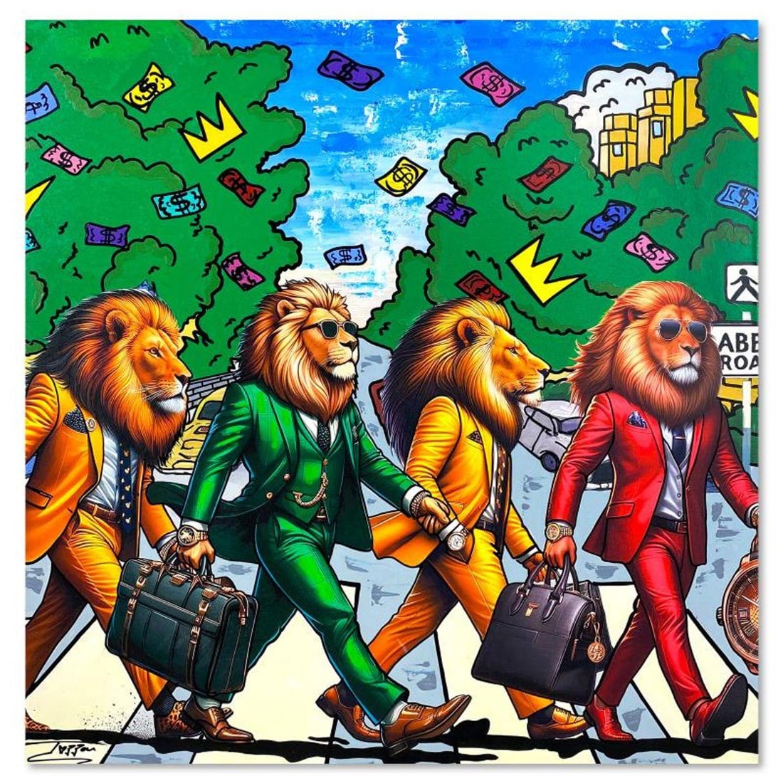 Jozza, "Abbey Road" Unique Mixed Media on Canvas, Hand Signed with Letter of Authenticity.: Abbey Road is a unique mixed media acrylic on gallery wrapped canvas by Jozza. This piece is hand signed and titled in verso. Includes Letter of Authenticity. Measures approx. 38" x 38" (image).