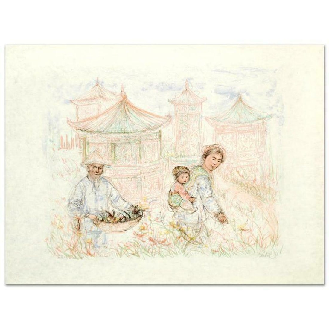 Then and Now Limited Edition Lithograph by Edna Hibel (1917-2014), Numbered and Hand Signed with: Then and Now is a limited edition lithograph on rice paper, numbered and hand signed by Edna Hibel (1917-2014). Includes Certificate of Authenticity! Measures approx. 26.5" x 20" (with border), 20" x 