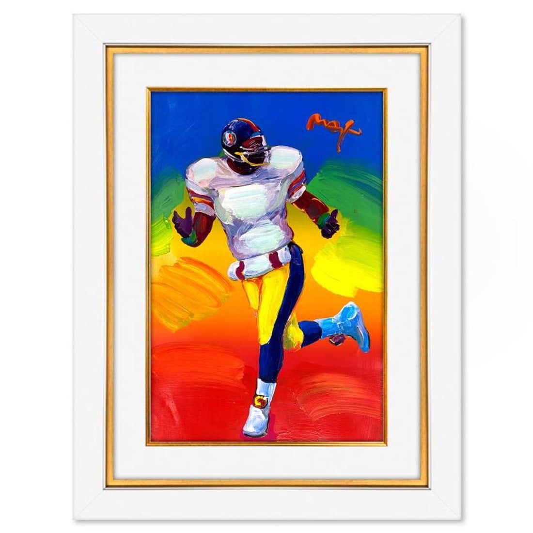 Peter Max, "Superbowl XXXI" Framed One-of-a-Kind Mixed Media, Hand Signed with Registration Number: Superbowl XXXI is a one-of-a-kind mixed media on paper, hand signed by Peter Max. The piece comes custom framed with a backside cutout to display Peter Max Studio registration number 315374