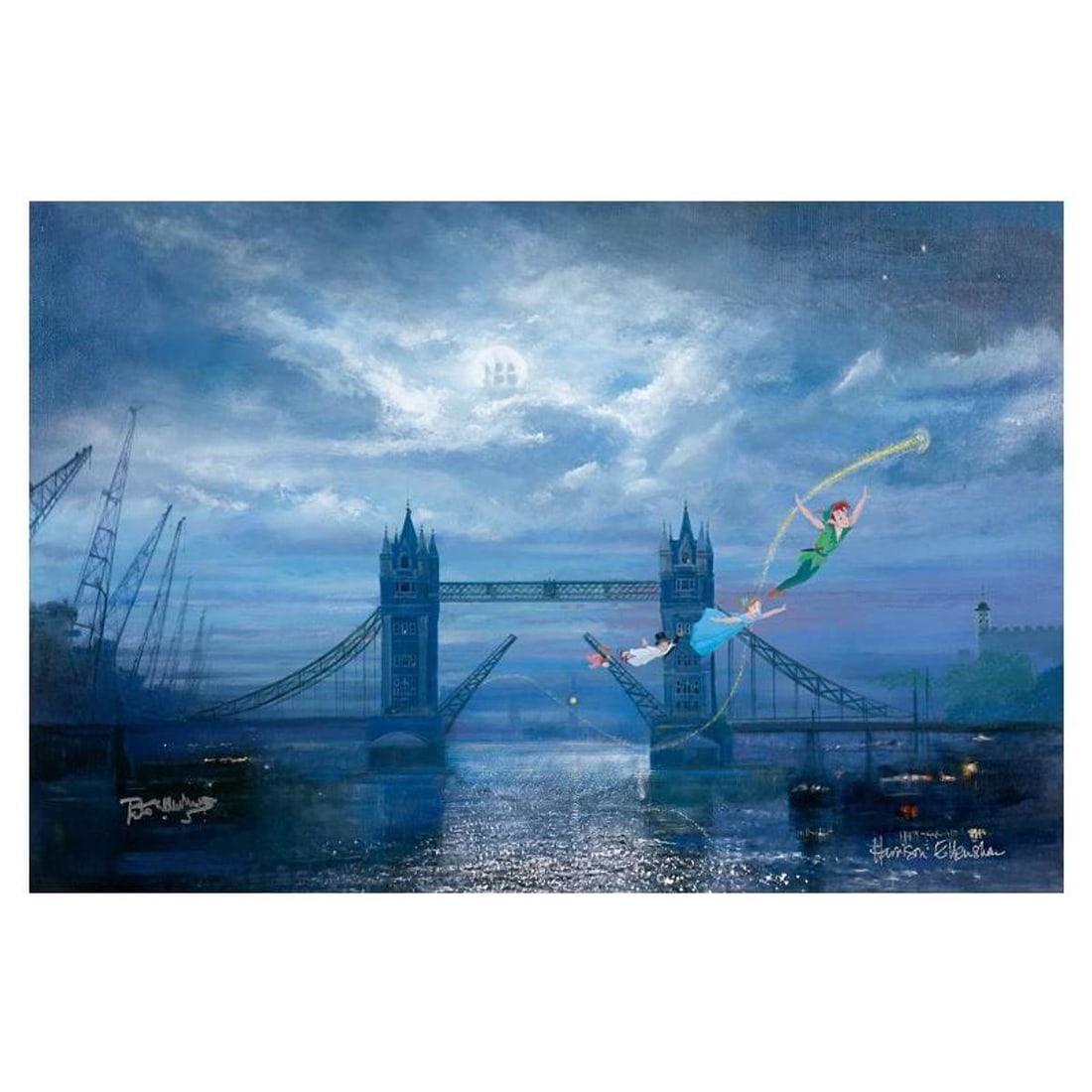 Peter (1913-2007) & Harrison Ellenshaw, "We Can Fly" Limited Japanese Edition on Canvas from Disney: We Can Fly is a limited Japanese edition giclee on canvas by Peter (1913-2007) and Harrison Ellenshaw, numbered and hand signed by the artists. This piece is licensed by Disney Fine Art. Includes Lett
