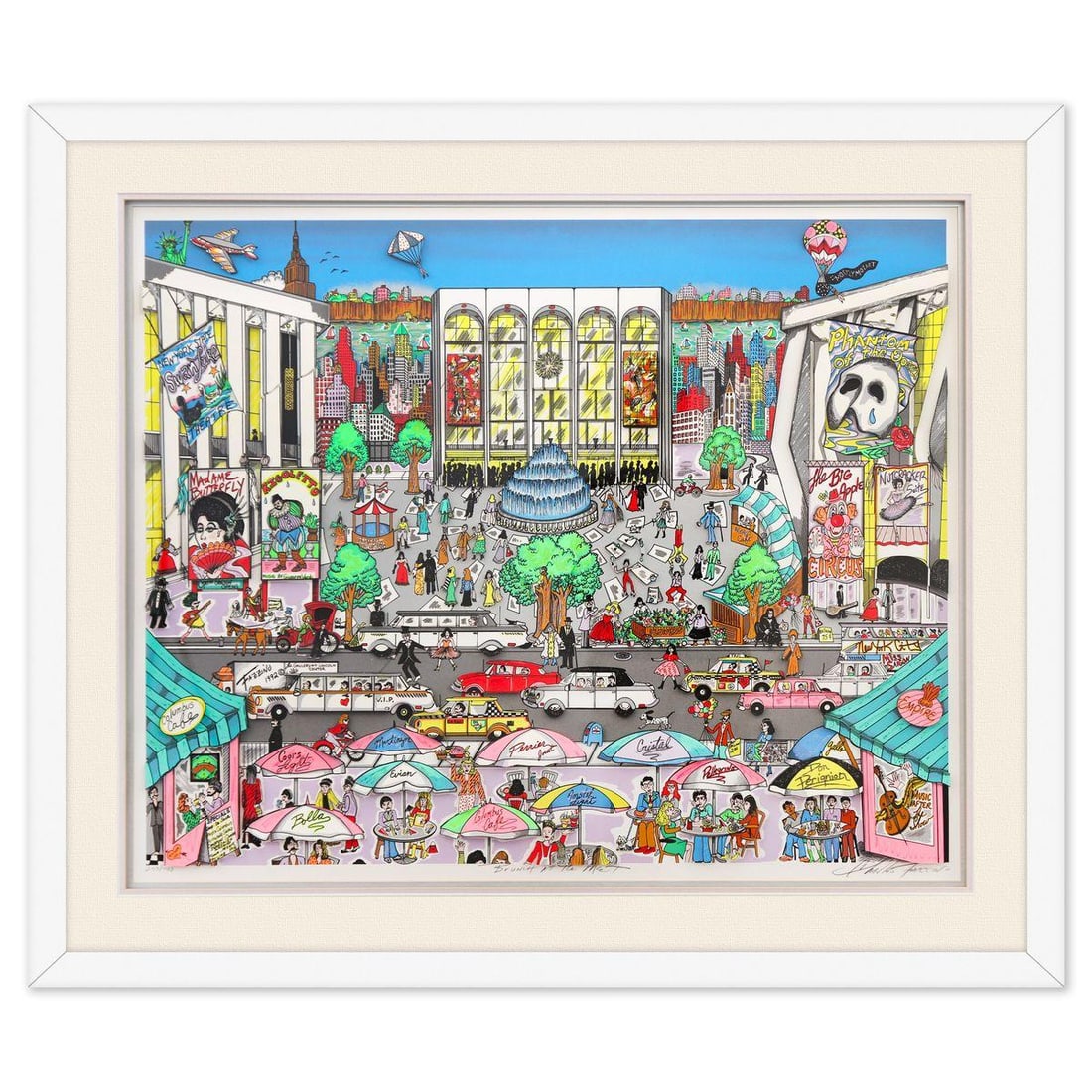 Charles Fazzino- 3D Construction Silkscreen Serigraph "Brunch at the Met": Artist: Charles Fazzino. Medium: 3D Construction Silkscreen Serigraph. Title: Brunch at the Met. Size: 30" x 37". Measures approx. 38" x 45" (framed). Signature: Hand Signed and Numbered. Certificate 