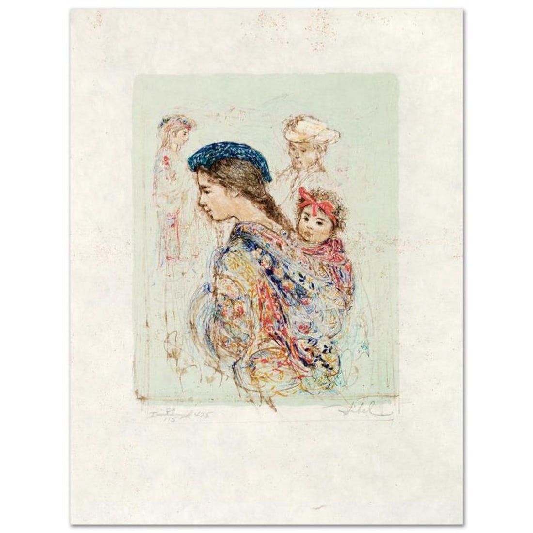 Guatemalan Mother and Baby Limited Edition Lithograph by Edna Hibel (1917-2014), Numbered and Hand: Guatemalan Mother and Baby is a limited edition lithograph on rice paper, numbered and hand signed by Edna Hibel (1917-2014). Includes Certificate of Authenticity! Measures approx. 12" x 16" (with bor