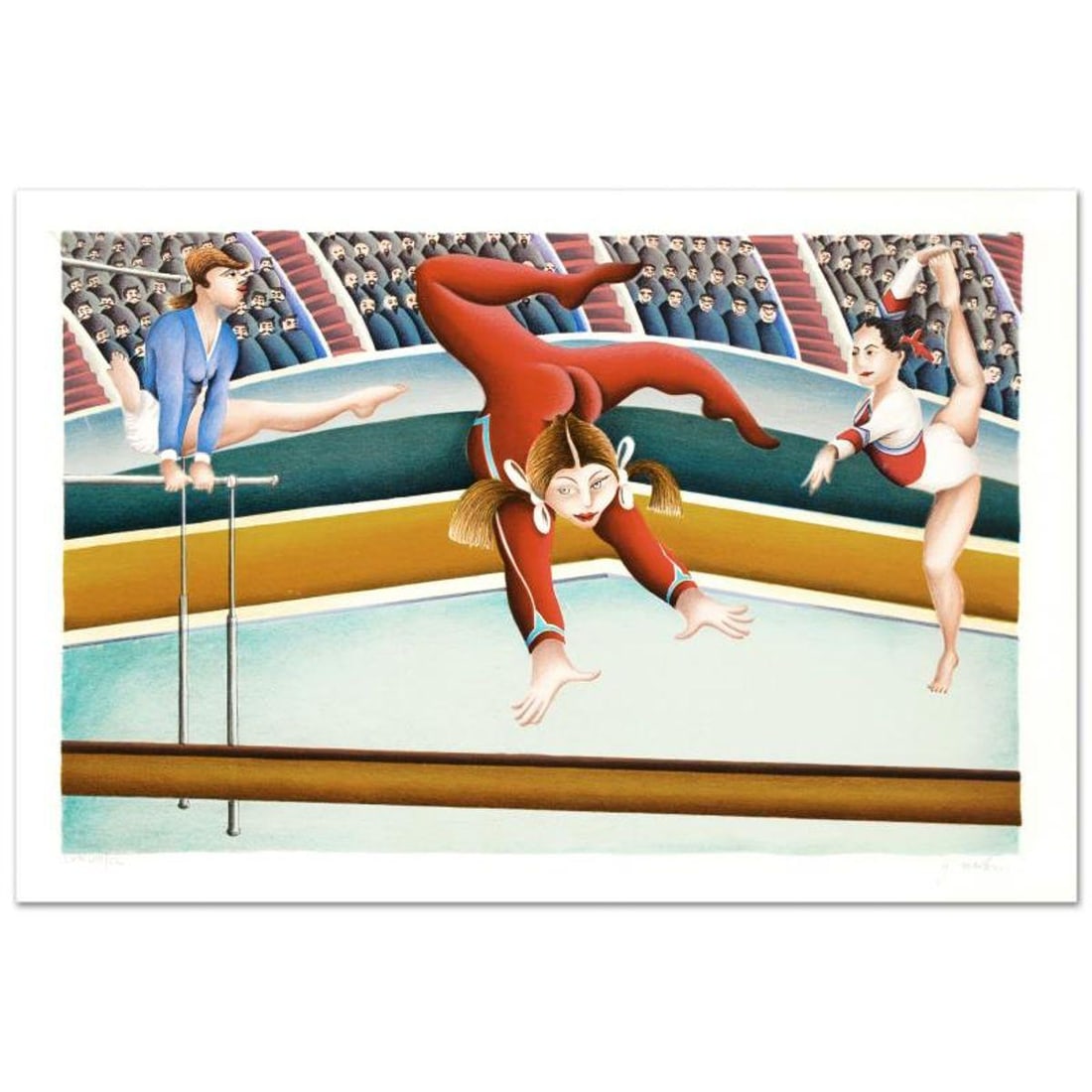Yuval Mahler, "Gymnast" Limited Edition Serigraph Numbered and Hand Signed with Letter of: Gymnast is a limited edition serigraph on paper, numbered and hand signed by Yuval Mahler. Includes Certificate of Authenticity! Measures approx. 22" x 15" (with border), 20" x 13" (image). Reference#