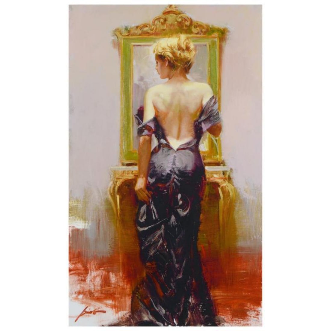 Pino (1939-2010)- Hand Embellished Giclee on Canvas "Evening Elegance": Artist: Pino (1939-2010). Medium: Hand Embellished Giclee on Canvas. Title: Evening Elegance. Size: 40" x 24". Signature: Hand Signed and Numbered by the artist. Certificate of Authenticity: From the 