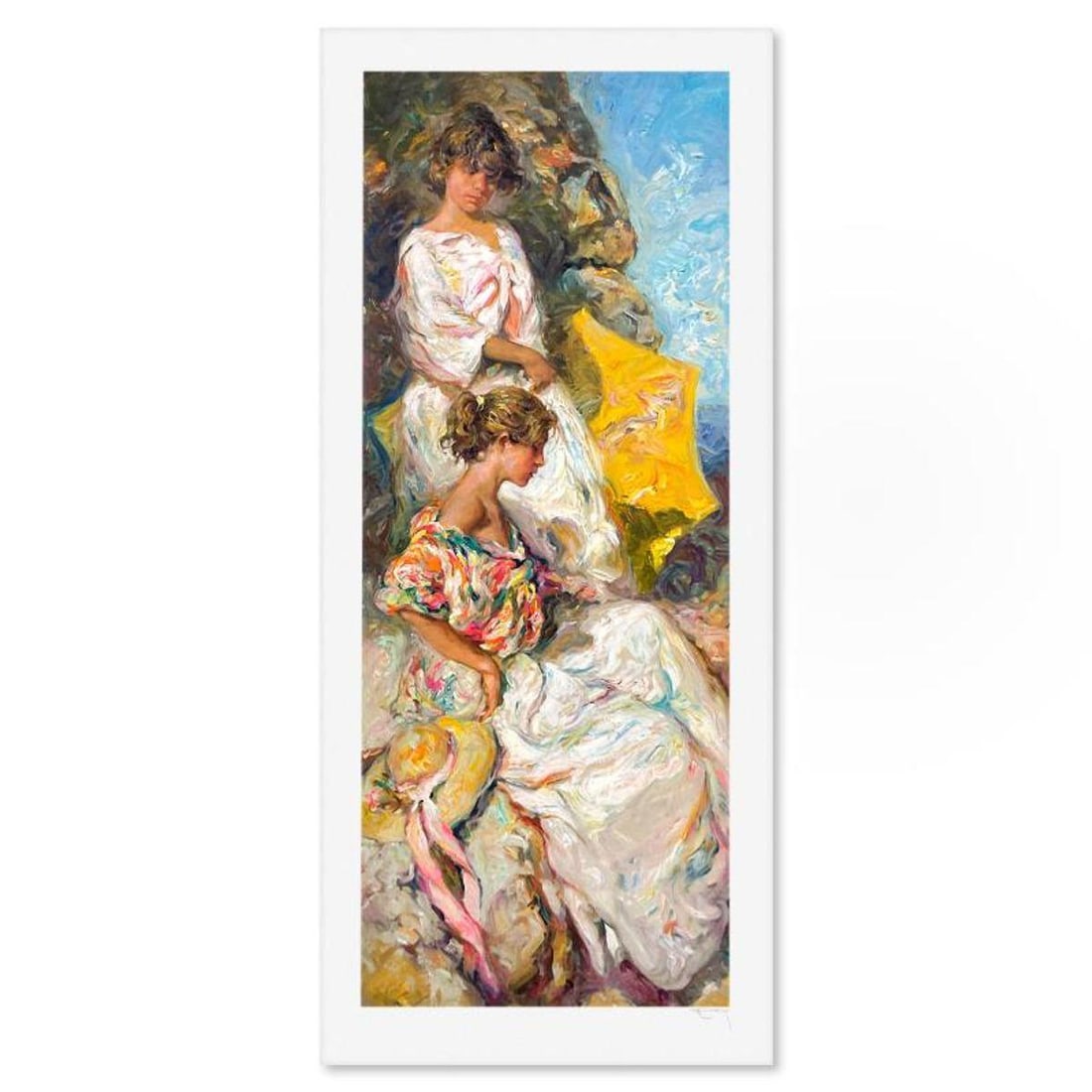 Royo, "Junto al Mar" Hand Signed Serigraph (45" x 18") with Letter of Authenticity.: Junto al Mar is a serigraph on paper by Royo, hand signed by the artist. This piece is not numbered. Includes Letter of Authenticity. Measures approx. 49.5" x 22" (border), 45" x 18" (image). Referenc