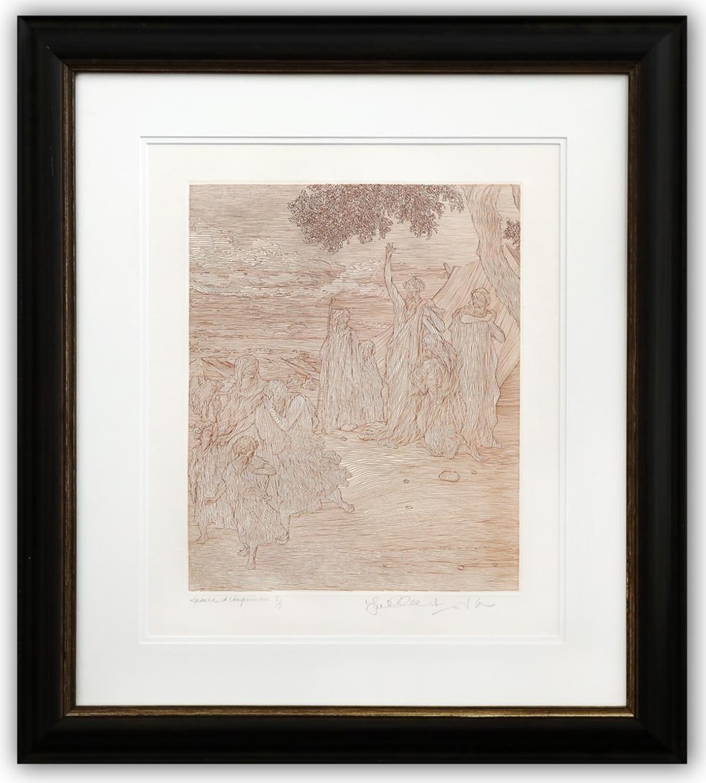 Guillaume Azoulay- Original Etching: Artist: Guillaume Azoulay. Medium: Original Etching. Size: 19" x 16". Measures approx. 29" x 26" (framed). Certificate of Authenticity: Is included. Additional: Custom framed. Reference#: 19875.