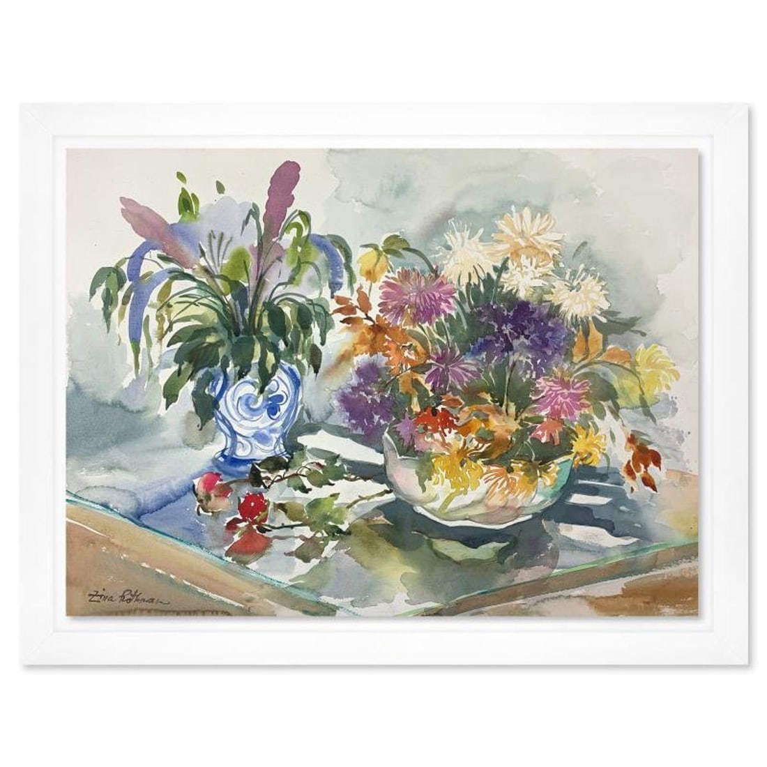 Zina Roitman, Framed Hand Signed Original Painting with Letter of Authenticity.: This is an untitled original painting on paper by Zina Roitman. The piece is hand signed, framed, and comes with a letter of authenticity. Measures approximately 25.5" x 32" (framed), 21.5" x 28" (she
