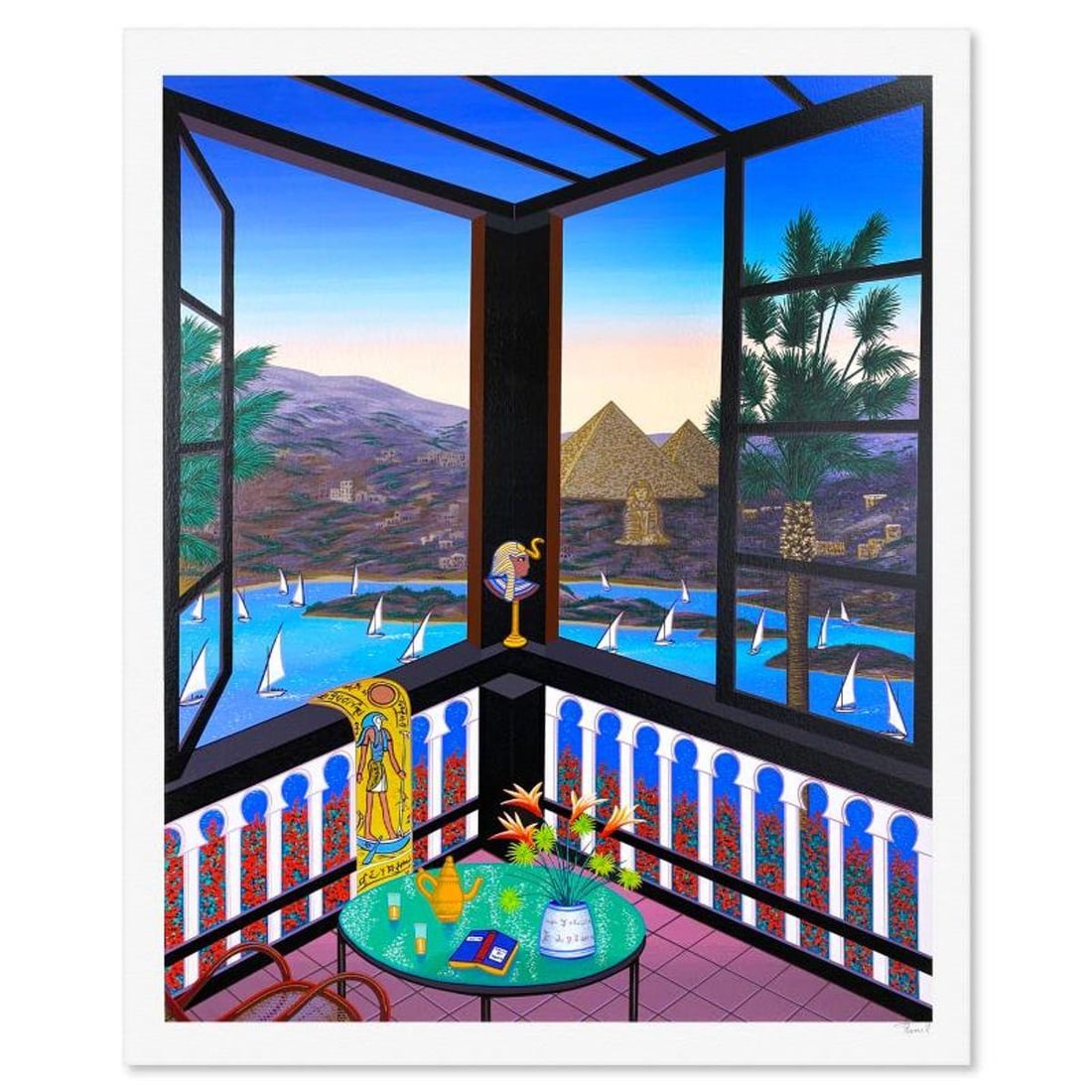 Fanch Ledan, "Egyptian Atmopsphere" Limited Edition Serigraph, AP Numbered and Hand Signed with: Egyptian Atmopsphere is a limited edition serigraph on paper by Fanch, AP numbered and hand signed by the artist. Includes Letter of Authenticity. Measures approx. 30" x 25" (border), 27.5" x 22.5" (i