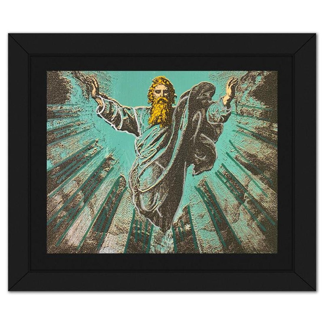 Steve Kaufman (1960-2010), "The Creation" Framed Hand Embellished Limited Edition Silscreen,: The Creation is a hand embellished limited edition silkscreen on canvas by Andy Warhol protege, Steve Kaufman (1960-2010), numbered 20/50 inverso and hand signed by the artist. This piece comes custom