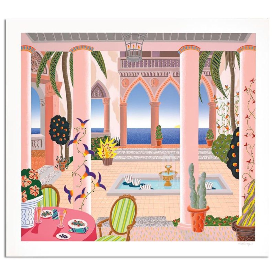 Thomas Mcknight, "Villa Flora" Limited Edition Serigraph, Numbered and Hand Signed with Letter of: Villa Flora is a limited edition serigraph on paper by Thomas Mcknight, numbered and hand signed by the artist. Includes Letter of Authenticity. Measures approx. 39" x 43" (border), 34" x 38" (image).