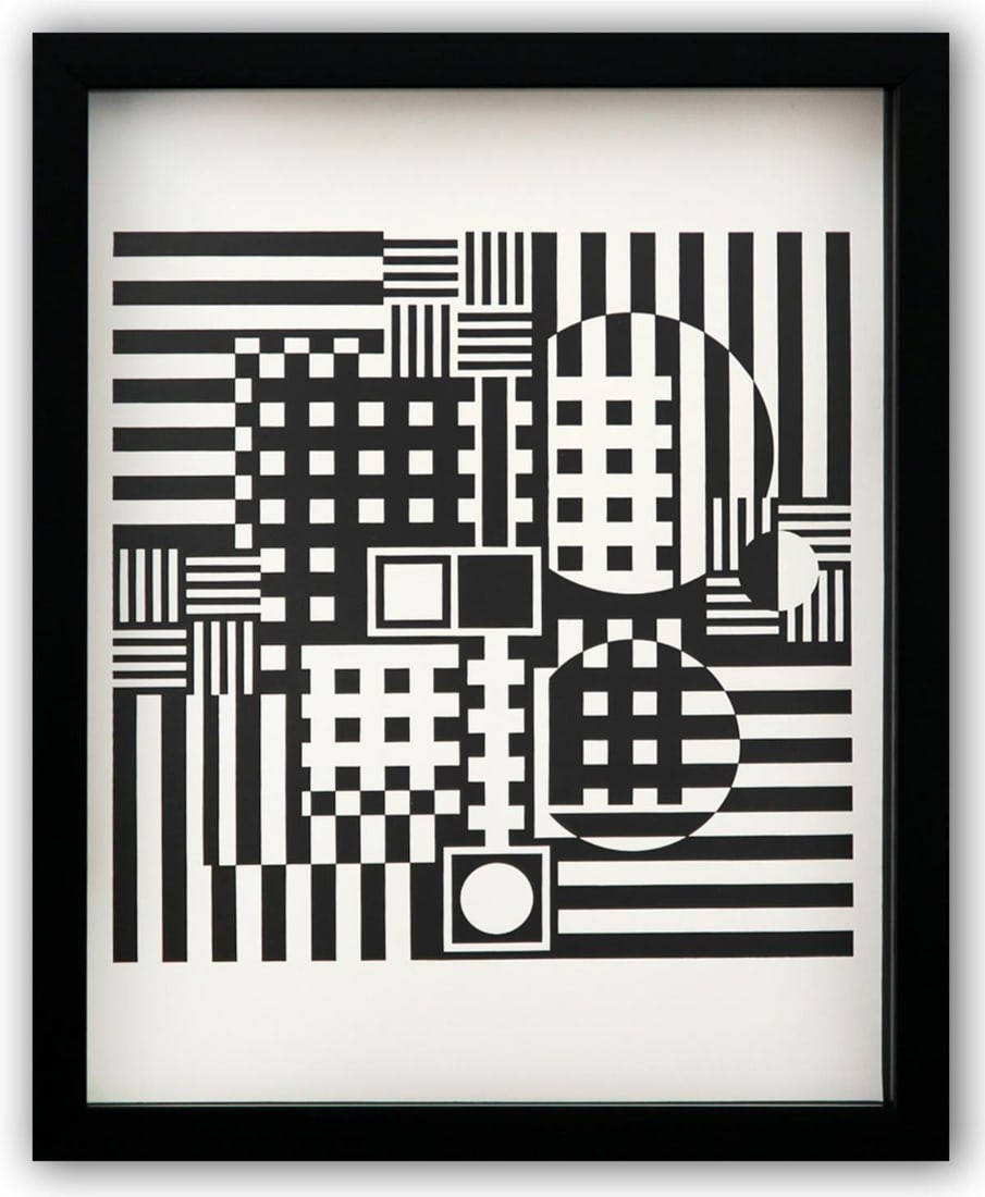 Victor Vasarely- Heliogravure Print "Untitled": Artist: Victor Vasarely. Medium: Heliogravure Print. Title: Untitled. Size: 14" x 11". Measures approx. 15" x 12" (framed). Additional: Custom Framed. Reference#: 21575.