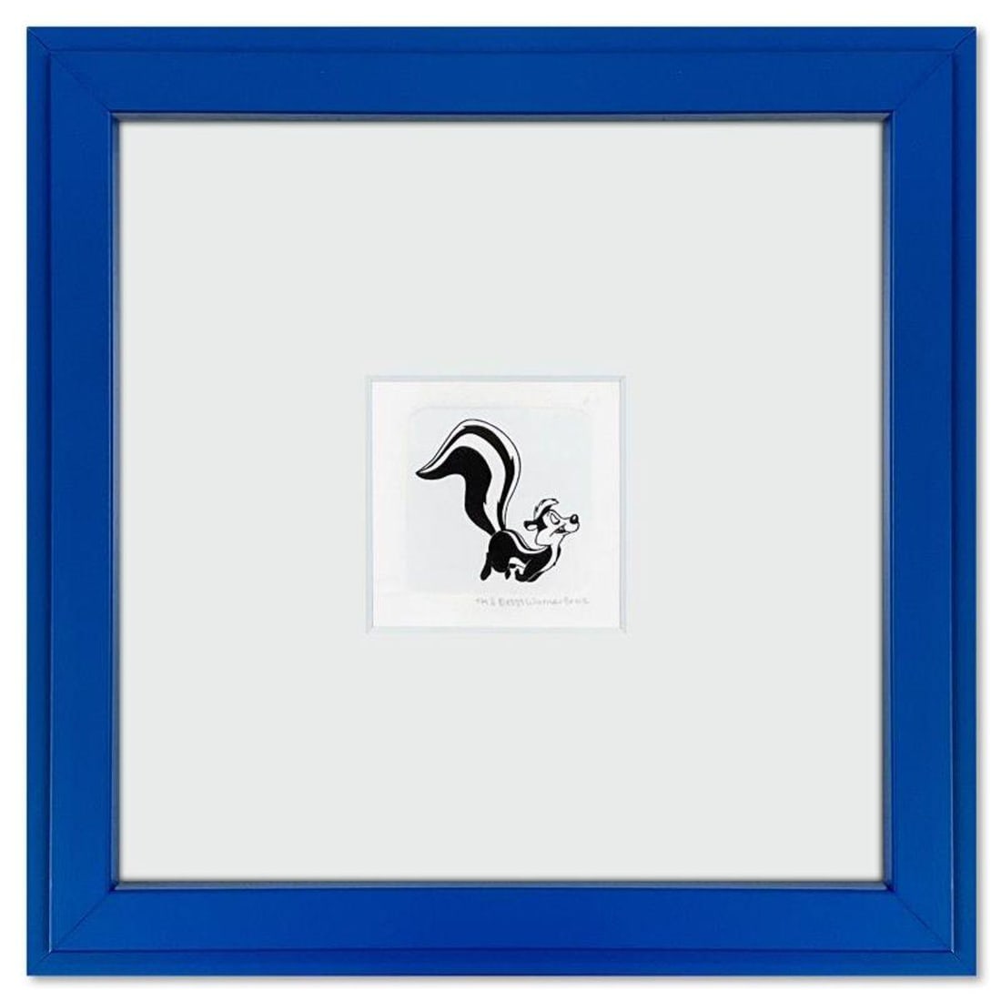 Pepe le Pew Framed Limited Edition Etching with Hand Tinted Color from Warner Bros., Numbered with: Pepe le Pew is a limited edition etching on paper with hand tinted coloring from Warner Bros., numbered and dated 1999. This piece comes framed. Measures approx. 9" x 9" (frame), 1.5" x 1.5" (image). 
