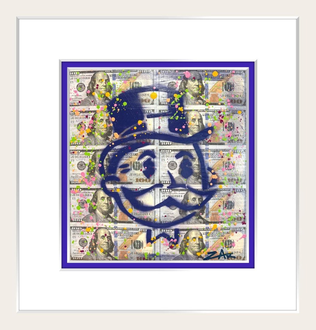 E.M. Zax- 1/1 original one of a kind hand painted and collage on panel: Artist: E.M. Zax. Medium: 1/1 original one of a kind hand painted and collage on panel . Size: 12" x 13". Measures approx. 20" x 22" (framed). Signature: Hand Signed. Reference#: 84859.
