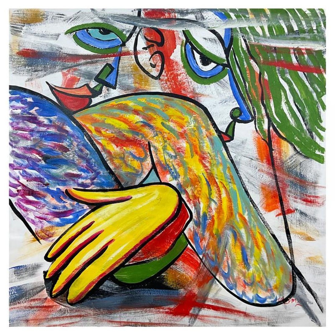 Mani, Original Acrylic Painting on Canvas (46" x 46"), Hand Signed with Letter of Authenticity: This is an original acrylic painting on canvas by Mani, hand signed by the artist. Includes Letter of Authenticity. Measures approx. 46" x 46" (image).