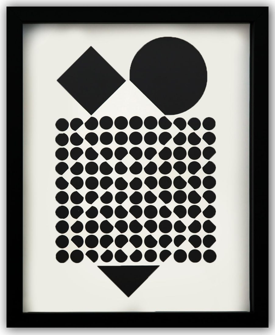 Victor Vasarely- Heliogravure Print "Untitled": Artist: Victor Vasarely. Medium: Heliogravure Print. Title: Untitled. Size: 13" x 10". Measures approx. 15" x 12" (framed). Additional: Custom Framed. Reference#: 21507.