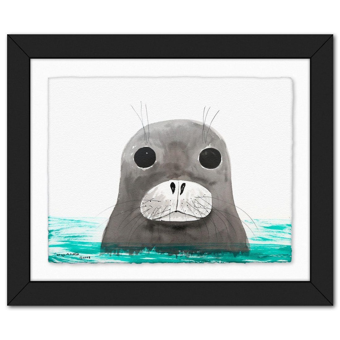Wyland- Original Sumi Ink Painting "Monk Seal": Artist: Wyland. Medium: Original Sumi Ink Painting. Title: Monk Seal. Size: 23" x 30". Measures approx. 33" x 40" (framed). Signature: Hand signed by the artist. Certificate of Authenticity: Is includ