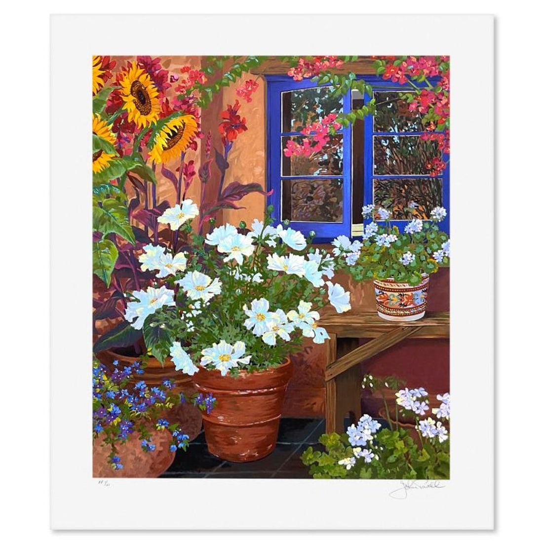 John Powell, "Blue Window" Limited Edition Printer's Proof Serigraph, Numbered 1/21 and Hand Signed: Blue Window is a limited edition printer's proof serigraph on paper by John Powell, numbered 1/21 and hand signed by the artist. Includes Letter of Authenticity. Measures approx. 30" x 25" (border), 2
