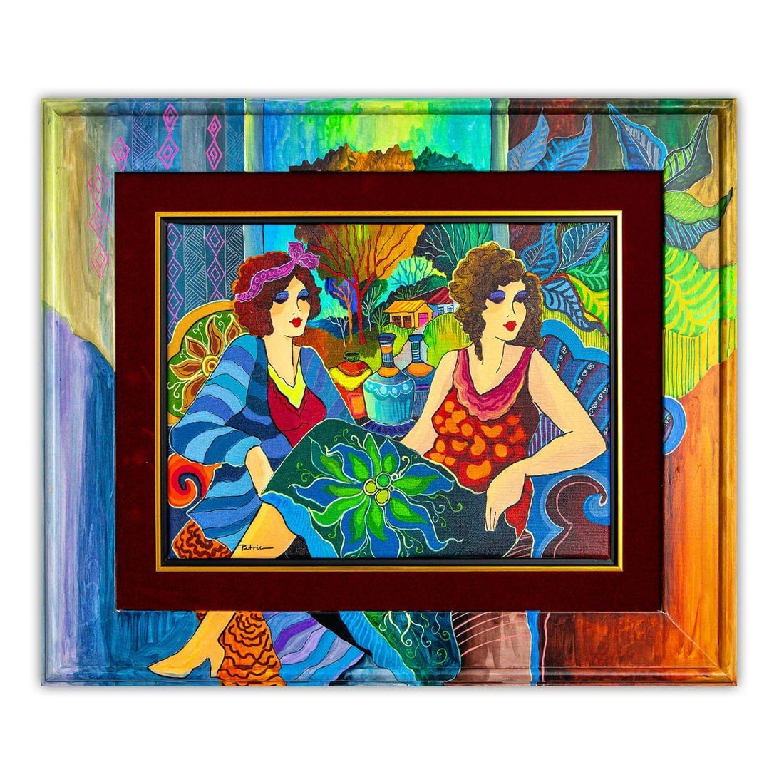 Patricia Govezensky- Original Acrylic with Hand Painted Frame "The Gathering": Artist: Patricia Govezensky. Medium: Original Acrylic with Hand Painted Frame. Title: The Gathering. Size: 12" x 16". Measures approx. 21" x 25" (framed). Signature: Hand Signed by the Artist. Certifi