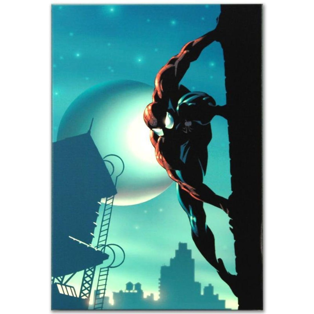 Marvel Comics "Amazing Spider-Man #521" Numbered Limited Edition Giclee on Canvas by Mike Deodato: A piece of comic book history, this limited edition, from original art by Mike Deodato Jr., depicts Spider-Man keeping vigil over the city at night. Brazilian artist Mike Deodato Jr. has become an end
