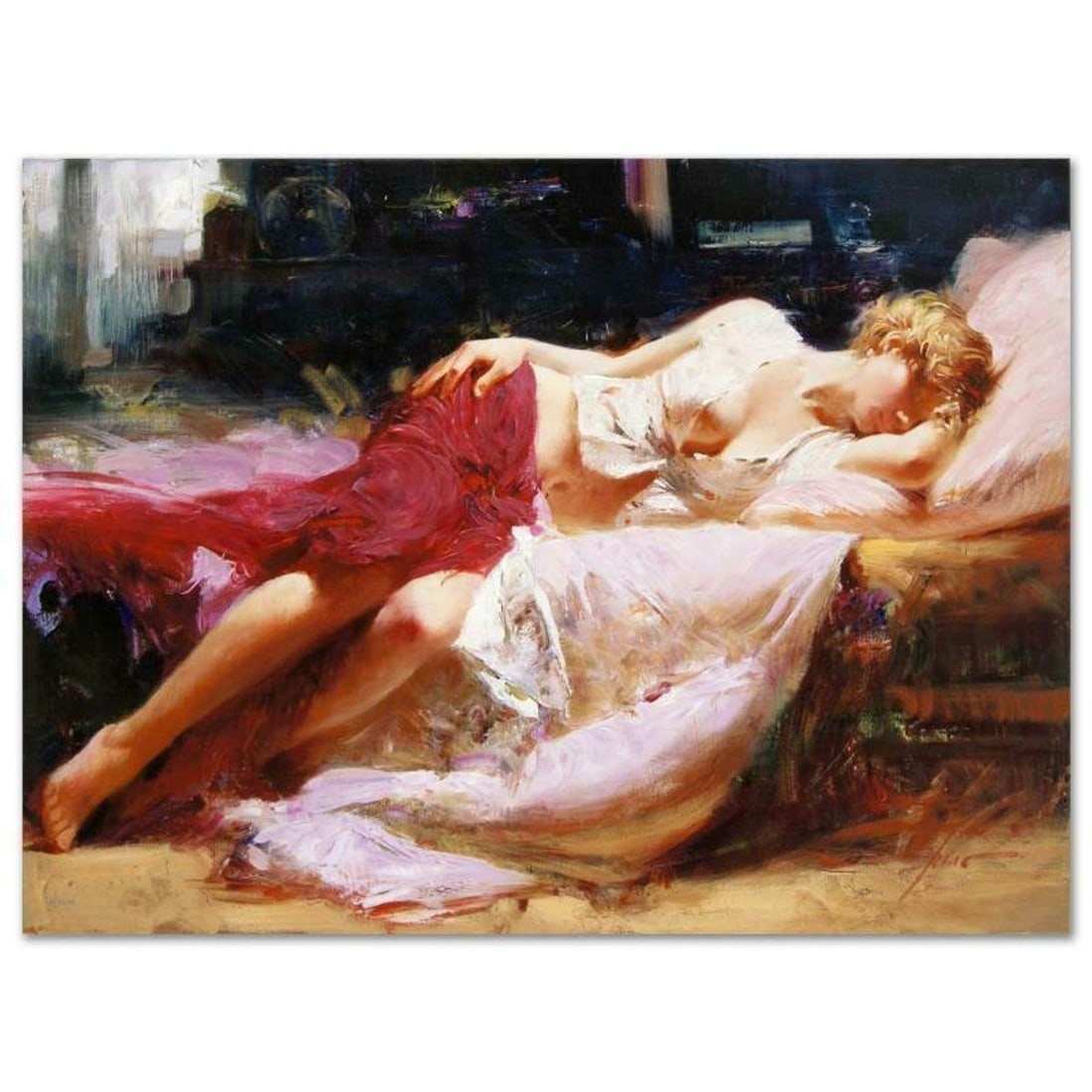 Pino (1939-2010), "Dreaming in Color" Hand Embellished Limited Edition on Canvas (38" x 28"),: Dreaming in Color is a hand embellished limited edition giclee on canvas by Pino (1939-2010), numbered and hand signed. Includes Certificate of Authenticity. Measures approx. 38" x 28" (image). This p