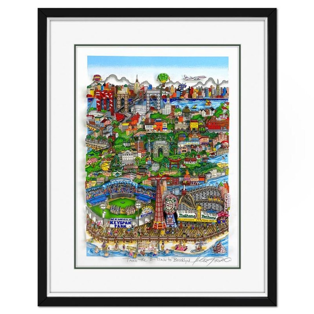 Charles Fazzino, "Take the B-Train to Brooklyn" Framed 3D Limited Edition Silk Screen, DX Numbered: Take the B-Train to Brooklyn is a 3D limited edition silk screen construct on paper by Charles Fazzino, DX numbered and hand signed by the artist. This piece comes custom framed. Includes Certificate 
